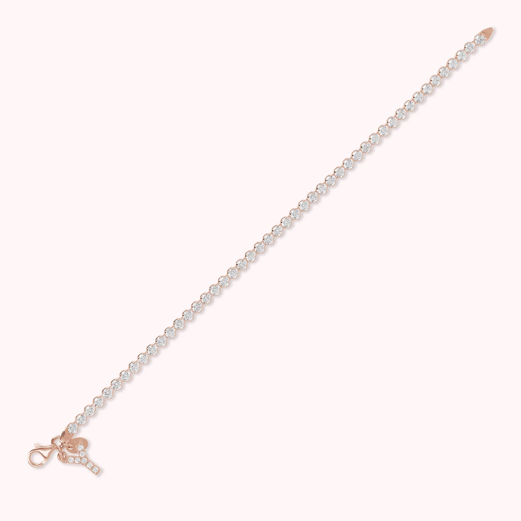 Bracciale Tennis in Cubic Zirconia con Ciondolo Lettera Pavé