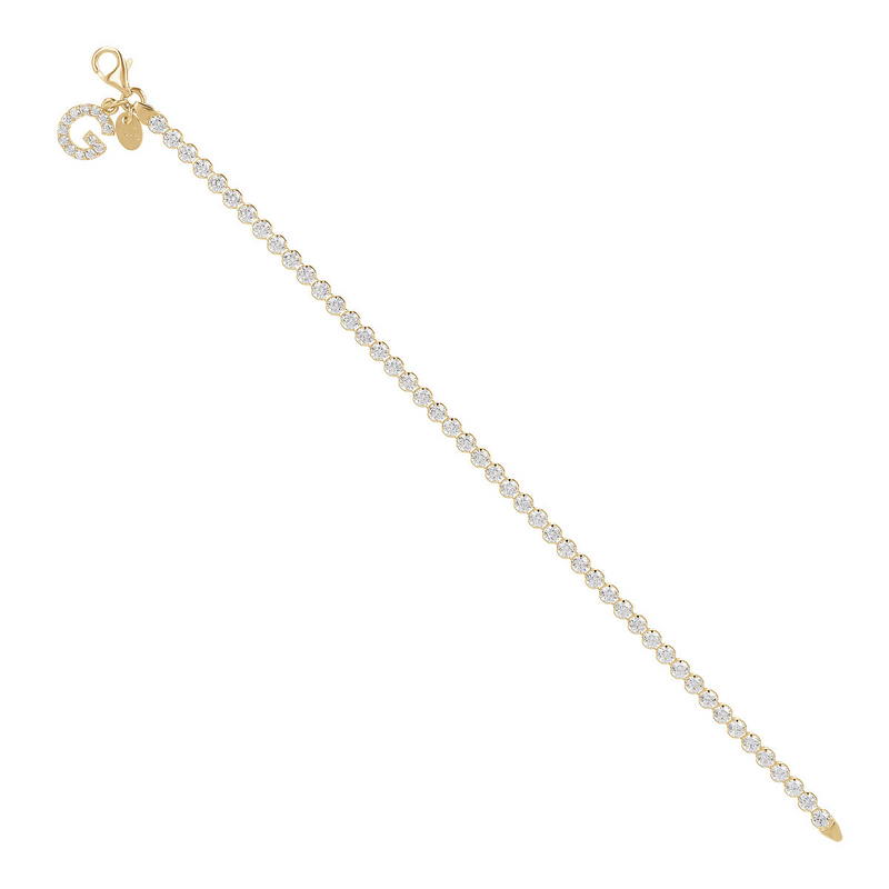 Golden Tennis Bracelet in Cubic Zirconia with Pavé Letter Pendant
