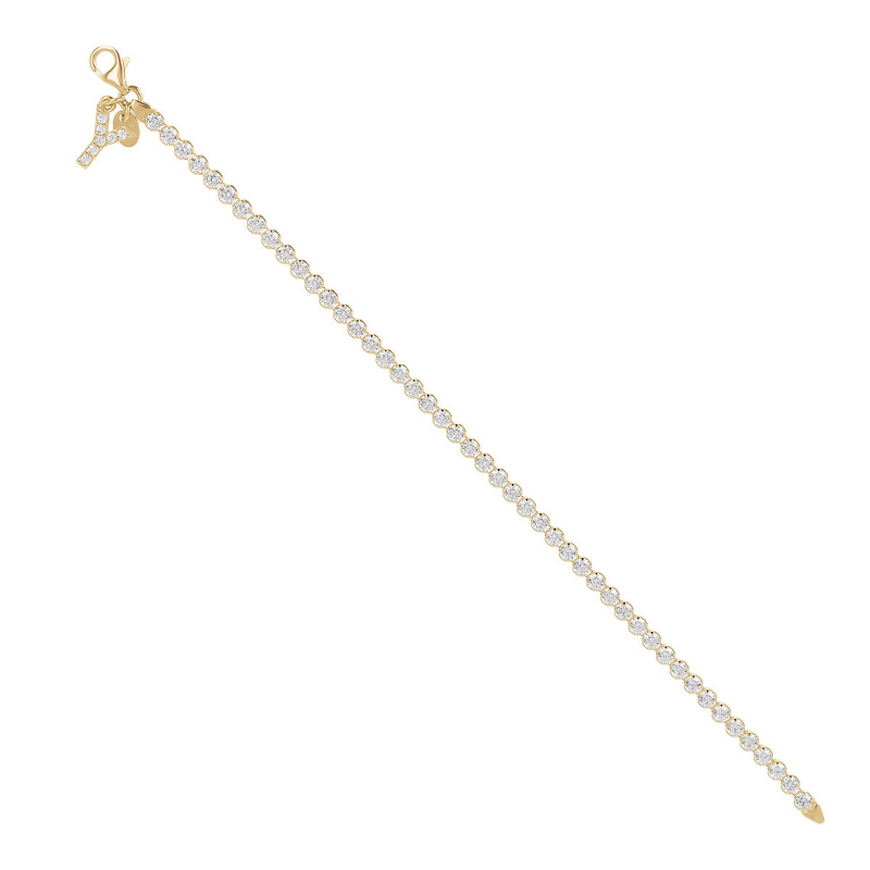 Golden Tennis Bracelet in Cubic Zirconia with Pavé Letter Pendant