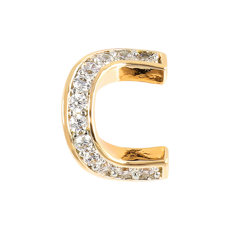 Golden Lobe Earrings with Pavé Letter in Cubic Zirconia