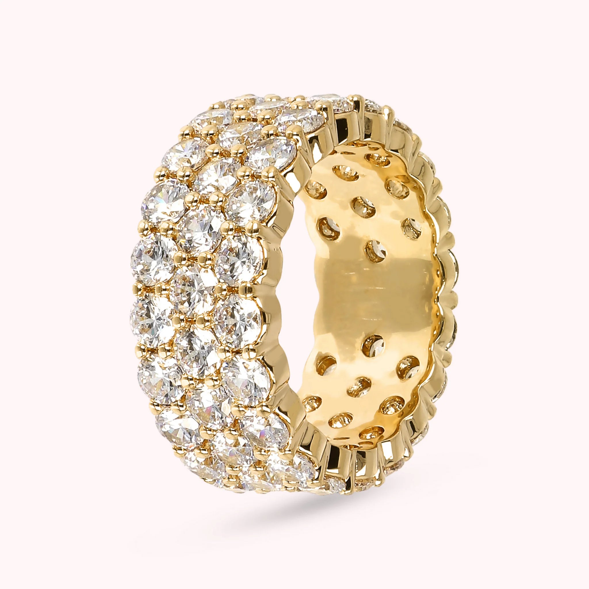 Cubic Zirconia Three Bands Ring Golden