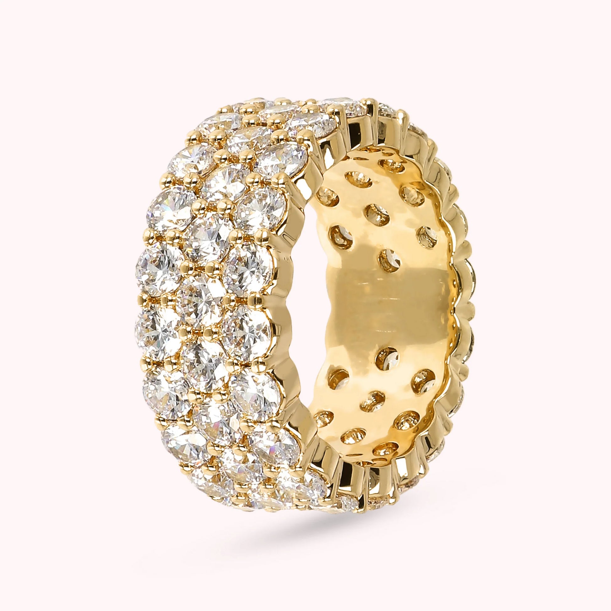 Cubic Zirconia Three Bands Ring Golden