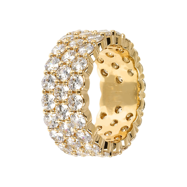 Golden Ring with Three Rows of Golden Cubic Zirconia