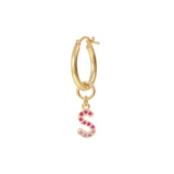 Golden Pendant Earring with Pavé Letter in Cubic Zirconia