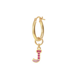 Boucle d'oreille pendante dorée avec lettre pavée en zircone cubique