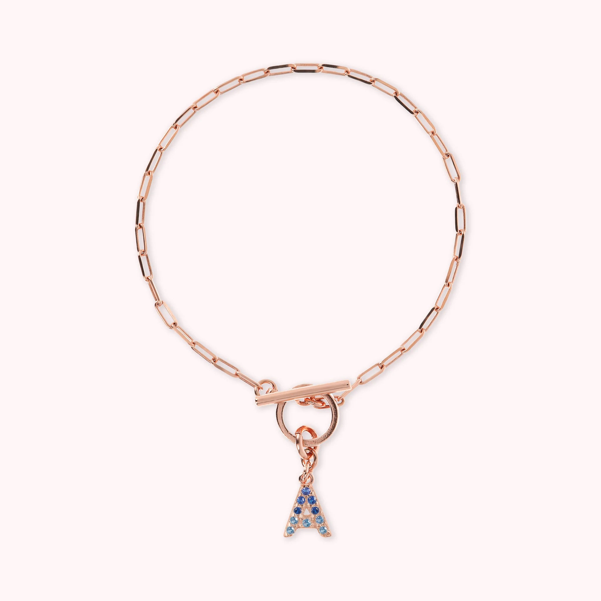 Mini Paper Link Necklace With Letter Pavé and T-Bar