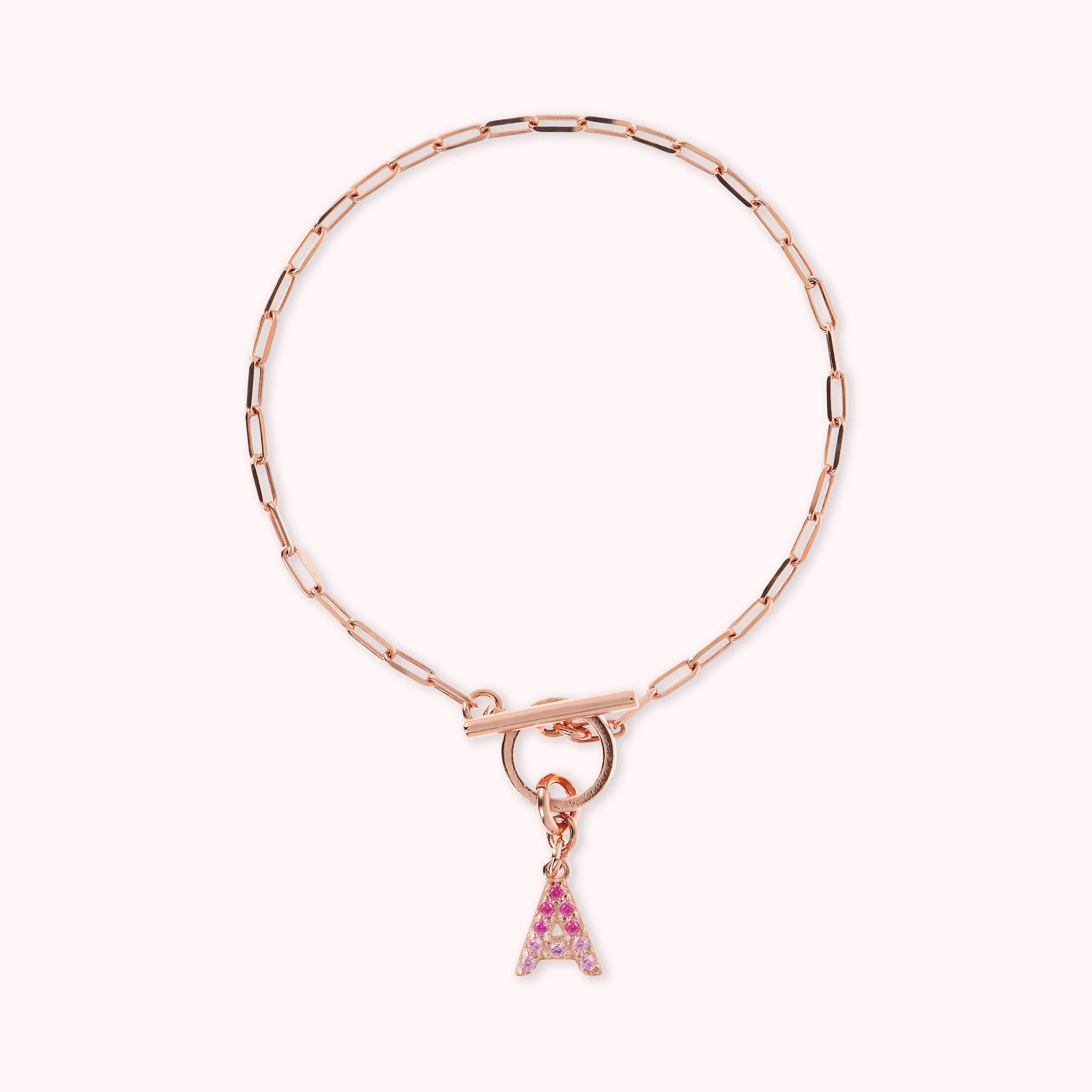 Mini Paper Link Necklace With Letter Pavé and T-Bar