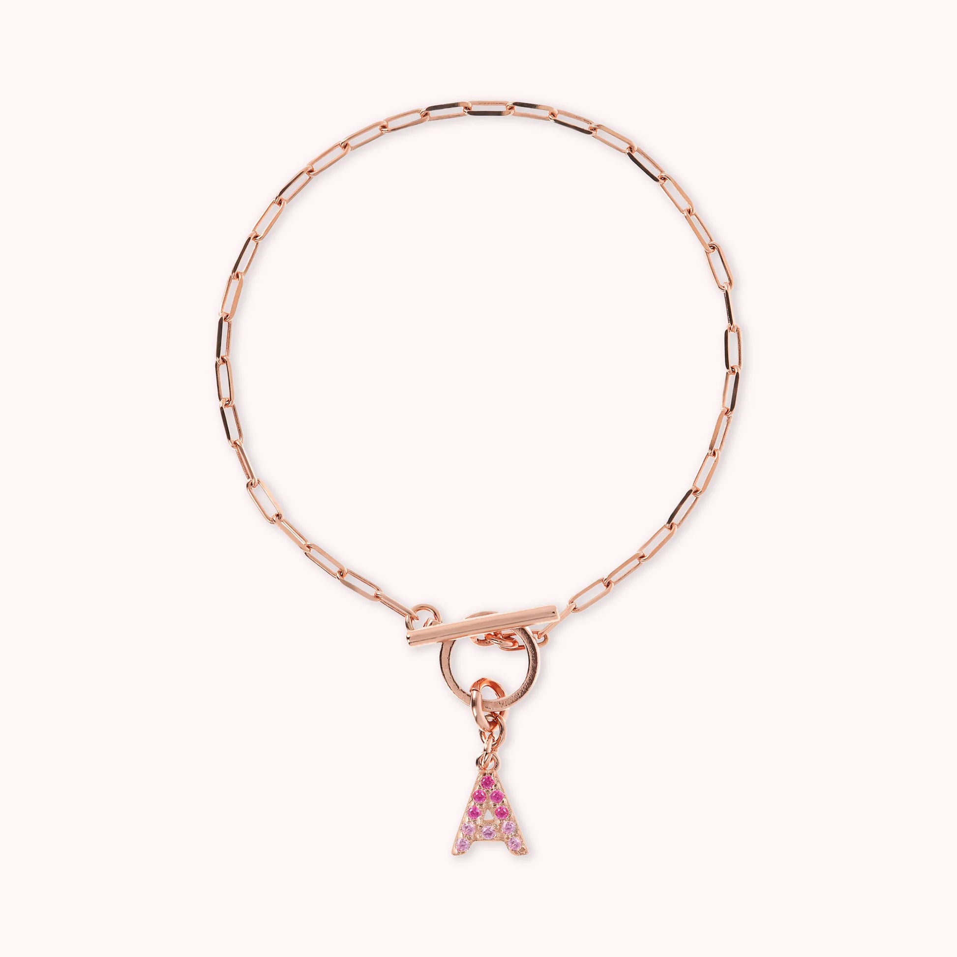Mini Paper Link Necklace With Letter Pavé and T-Bar
