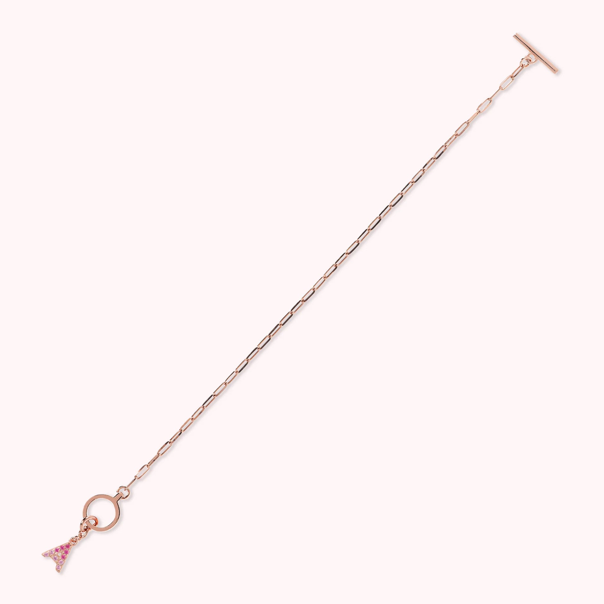 Mini Paper Link Necklace With Letter Pavé and T-Bar