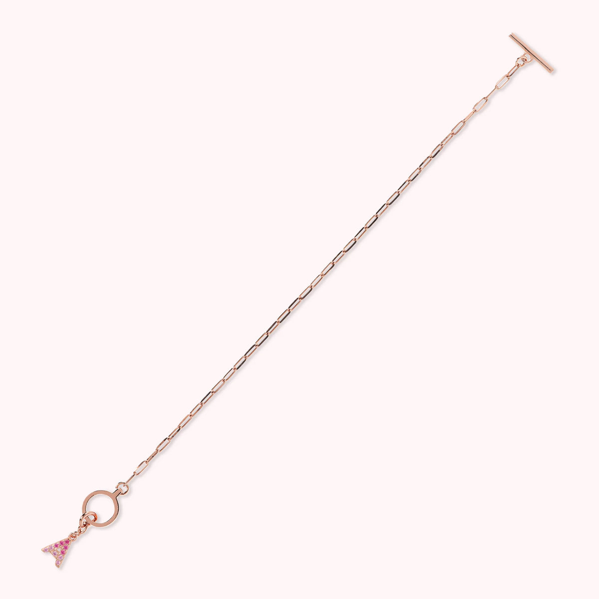 Mini Paper Link Necklace With Letter Pavé and T-Bar