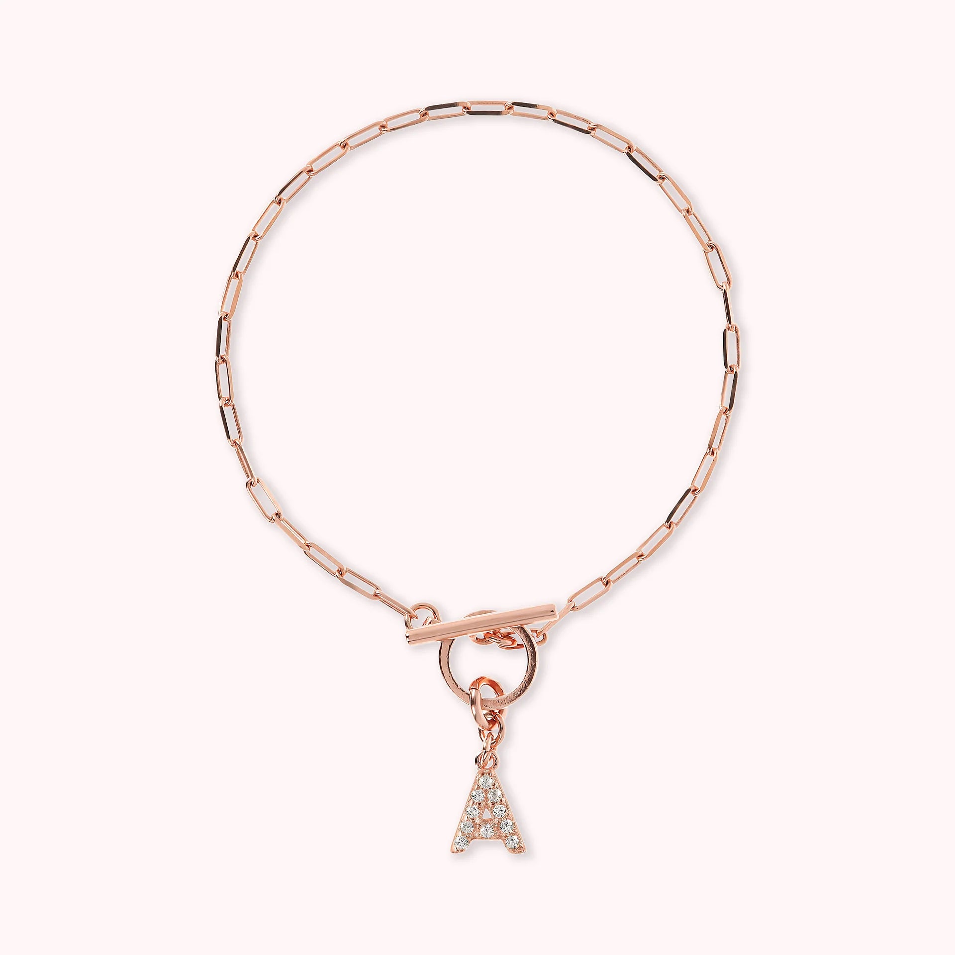 Mini Paper Link Necklace With Letter Pavé and T-Bar