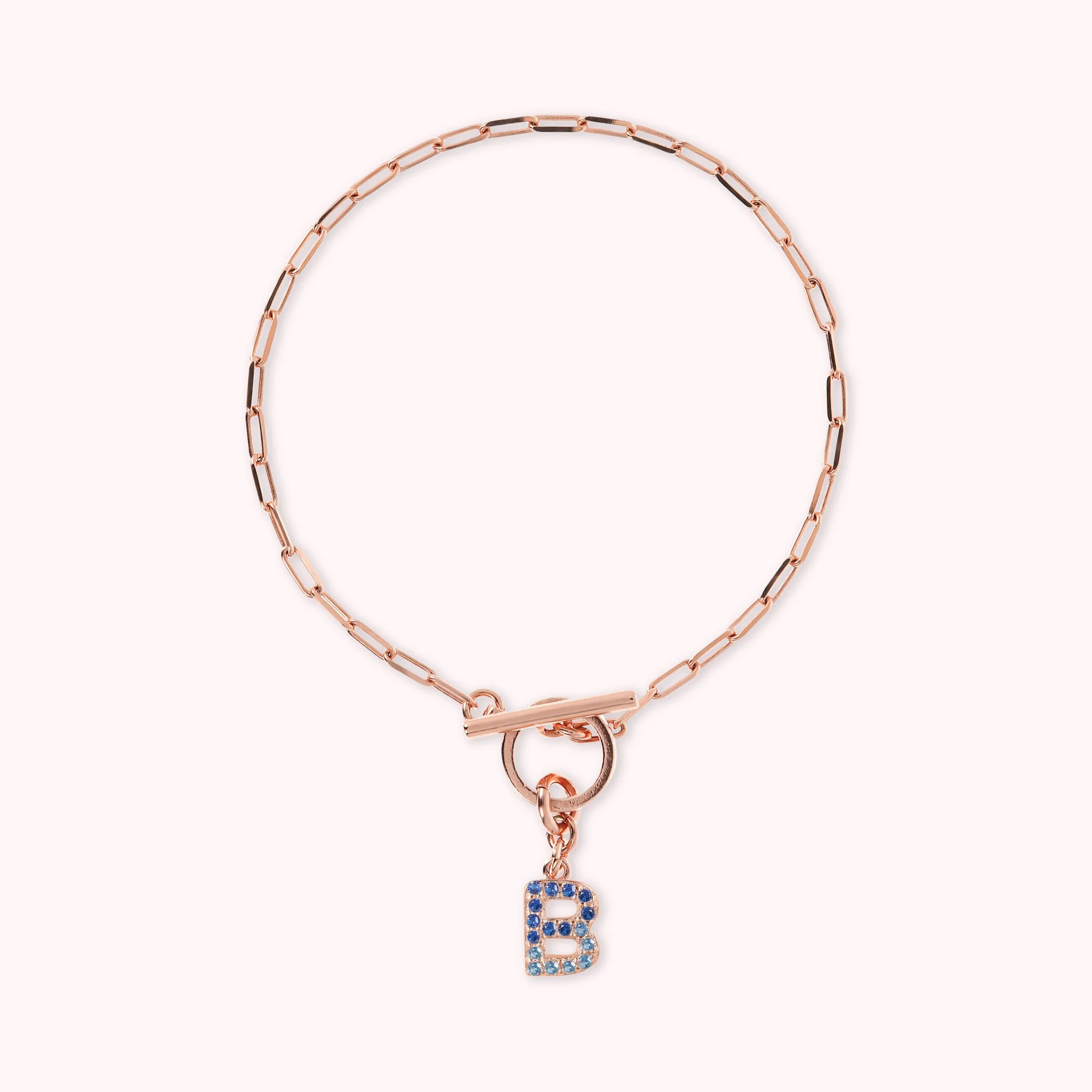 Mini Paper Link Necklace With Letter Pavé and T-Bar