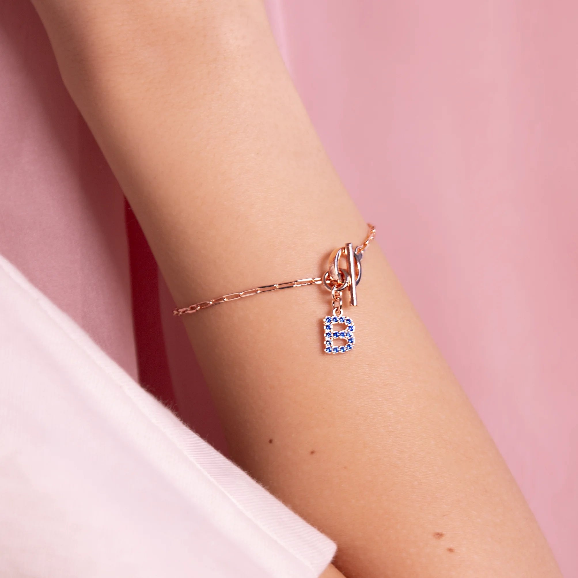 Mini Paper Link Necklace With Letter Pavé and T-Bar