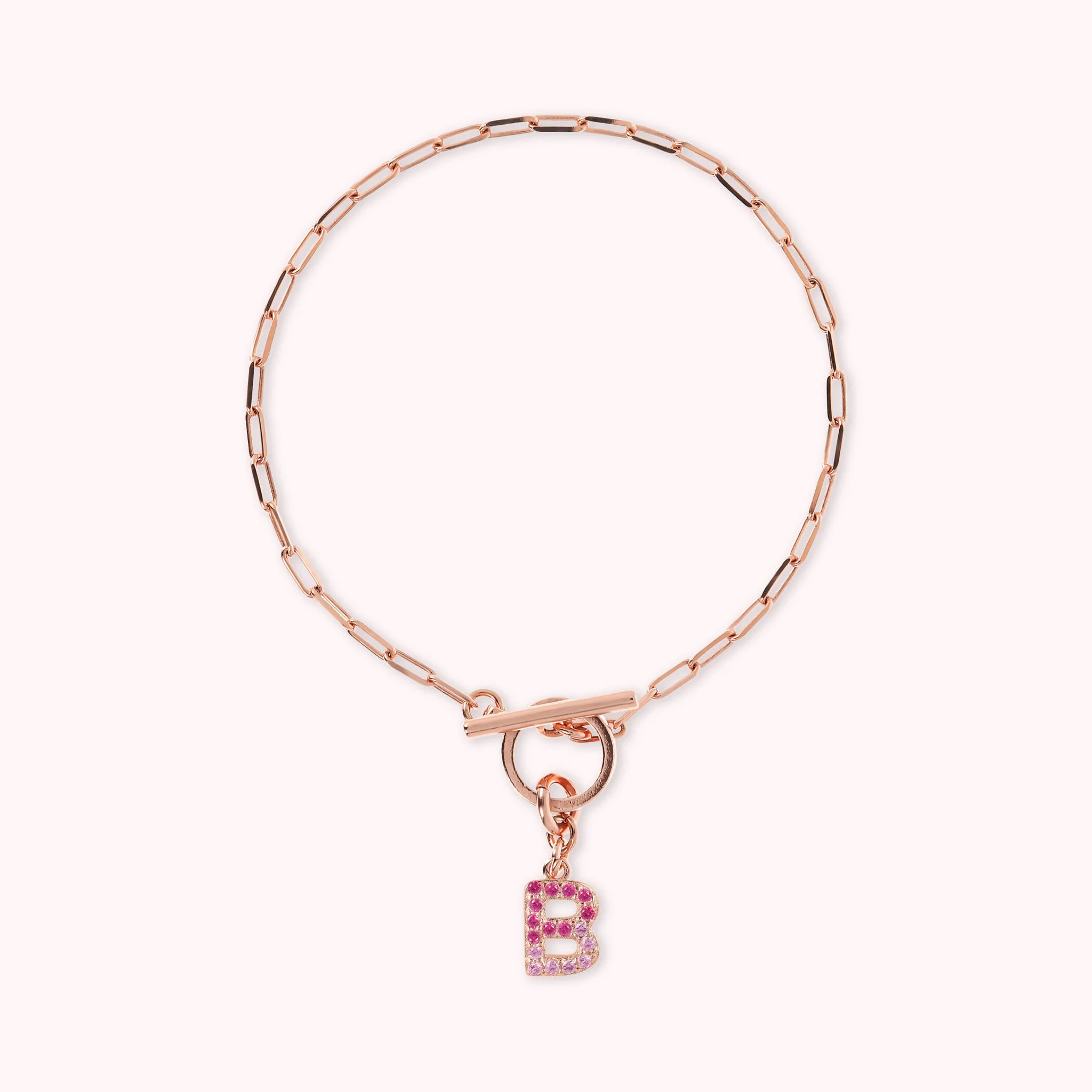 Mini Paper Link Necklace With Letter Pavé and T-Bar