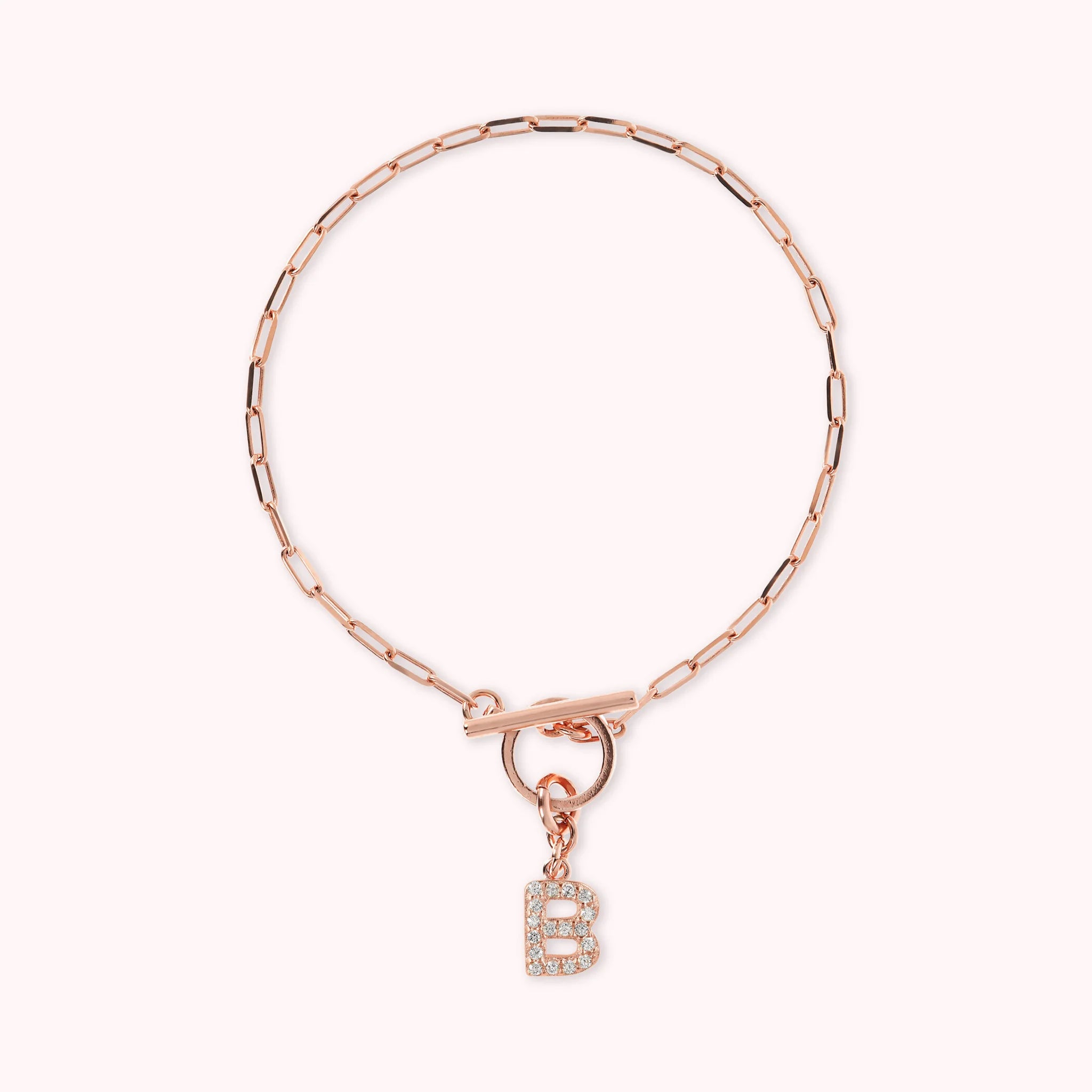 Mini Paper Link Necklace With Letter Pavé and T-Bar