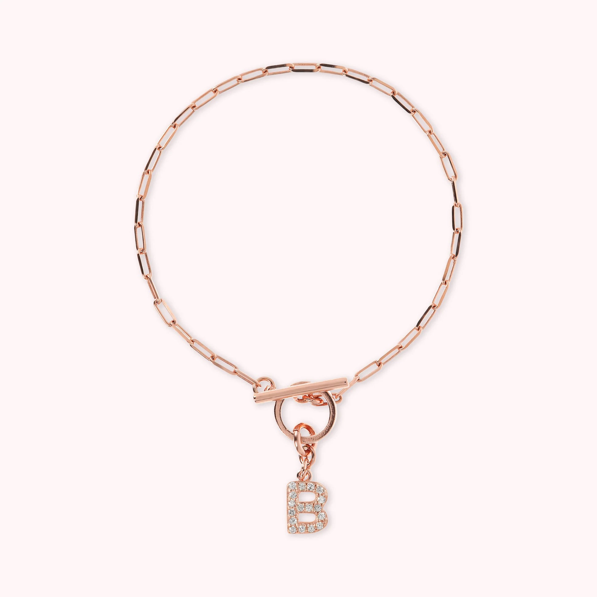 Mini Paper Link Necklace With Letter Pavé and T-Bar