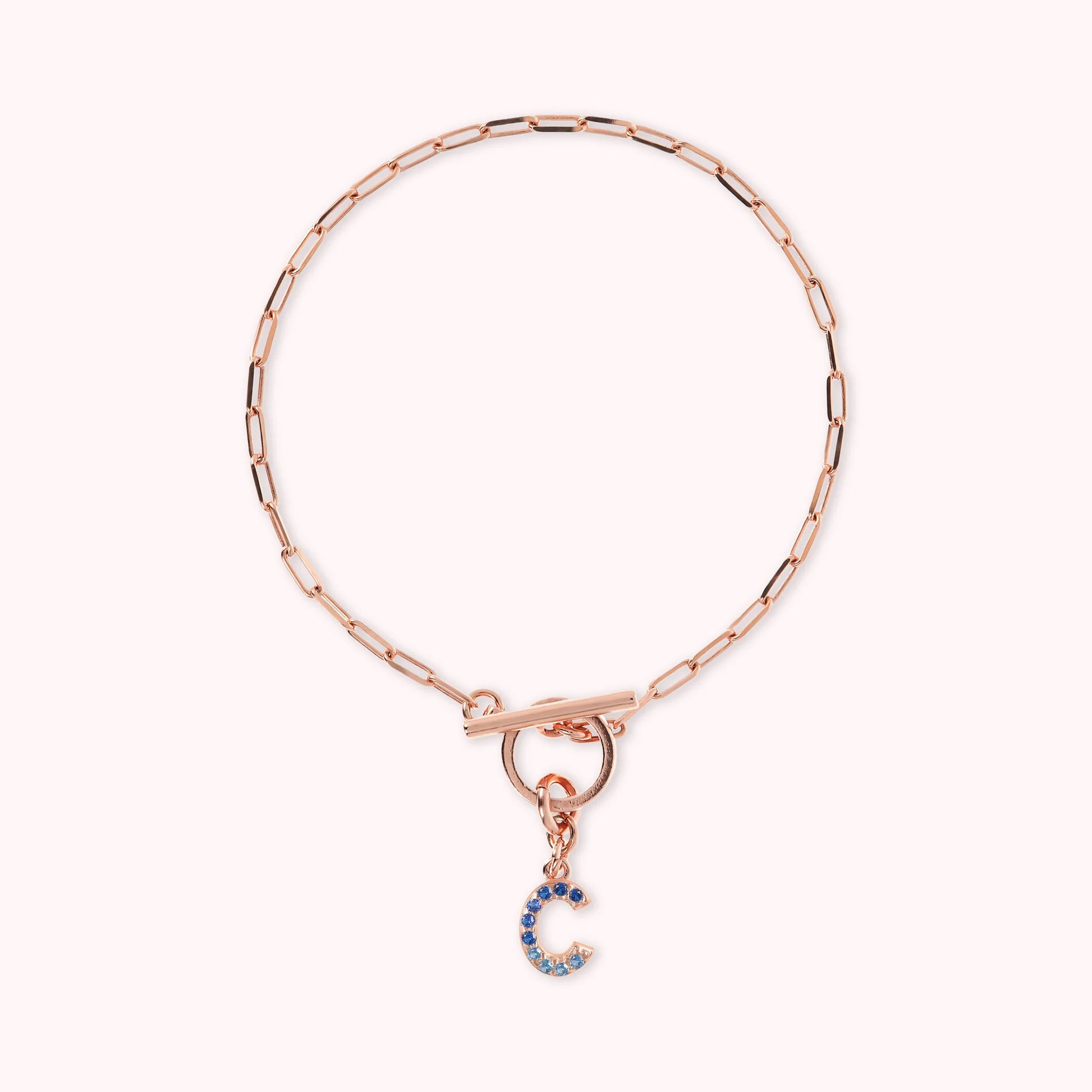 Mini Paper Link Necklace With Letter Pavé and T-Bar
