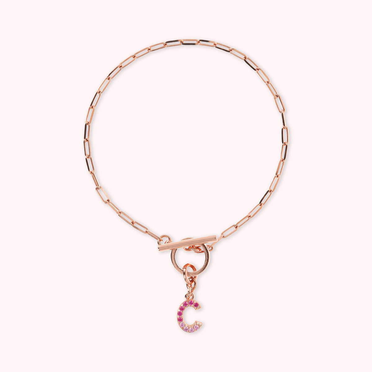 Mini Paper Link Necklace With Letter Pavé and T-Bar