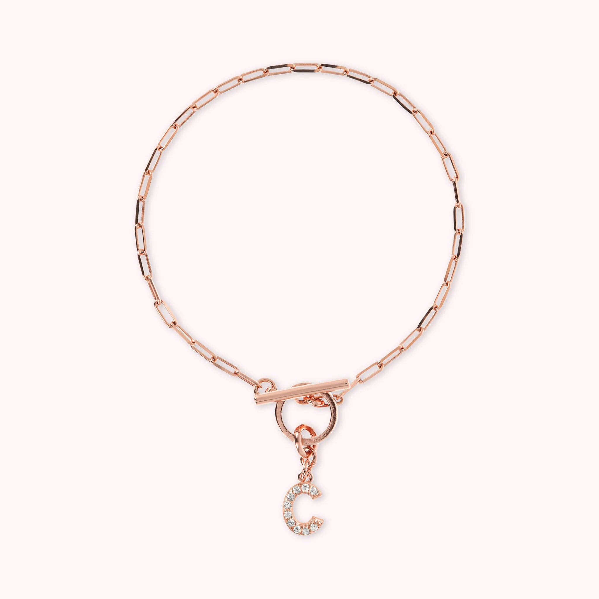 Mini Paper Link Necklace With Letter Pavé and T-Bar