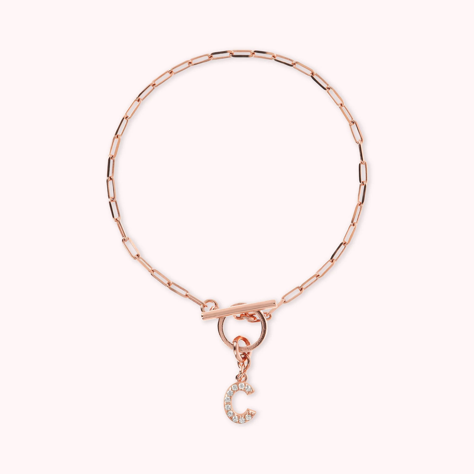 Mini Paper Link Necklace With Letter Pavé and T-Bar