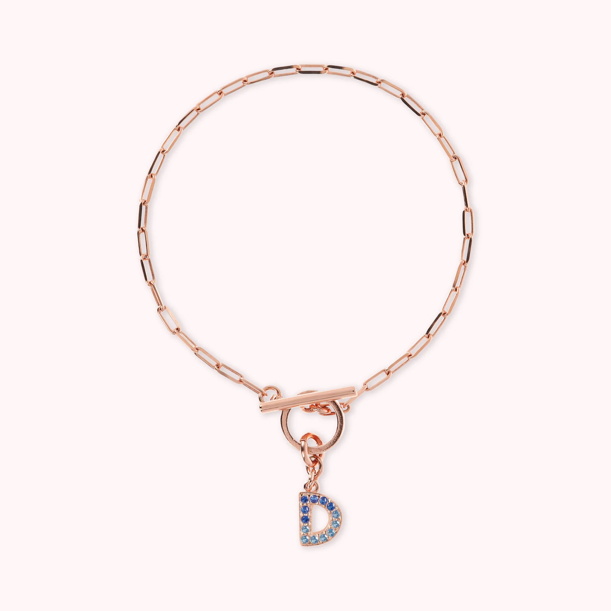Mini Paper Link Necklace With Letter Pavé and T-Bar