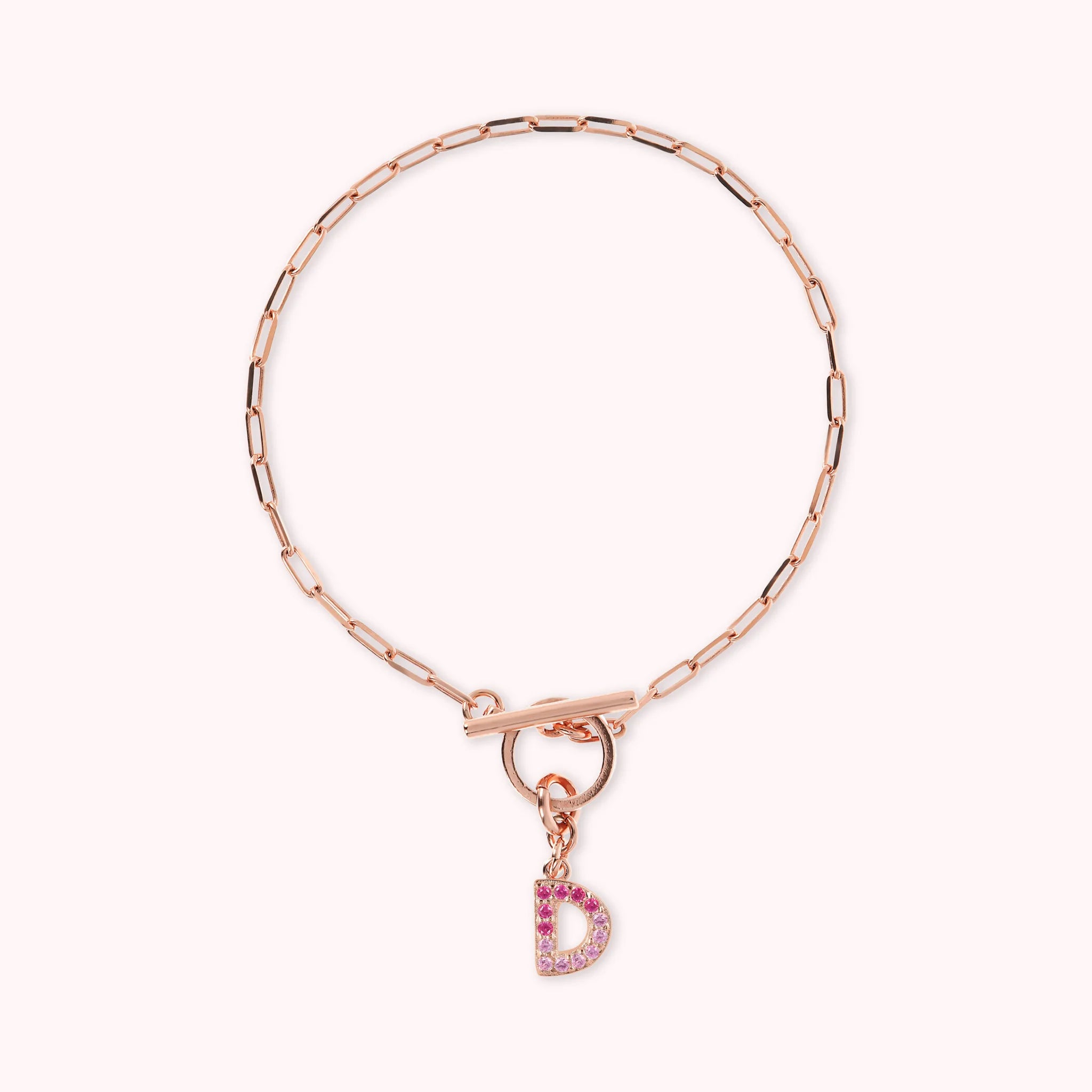 Mini Paper Link Necklace With Letter Pavé and T-Bar