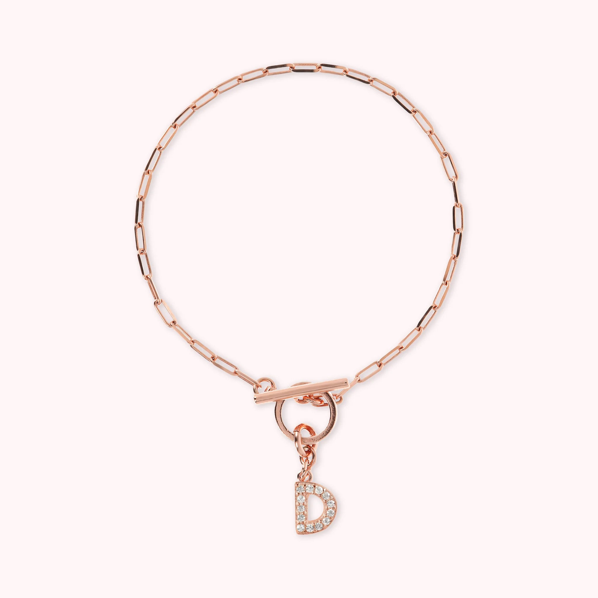 Mini Paper Link Necklace With Letter Pavé and T-Bar