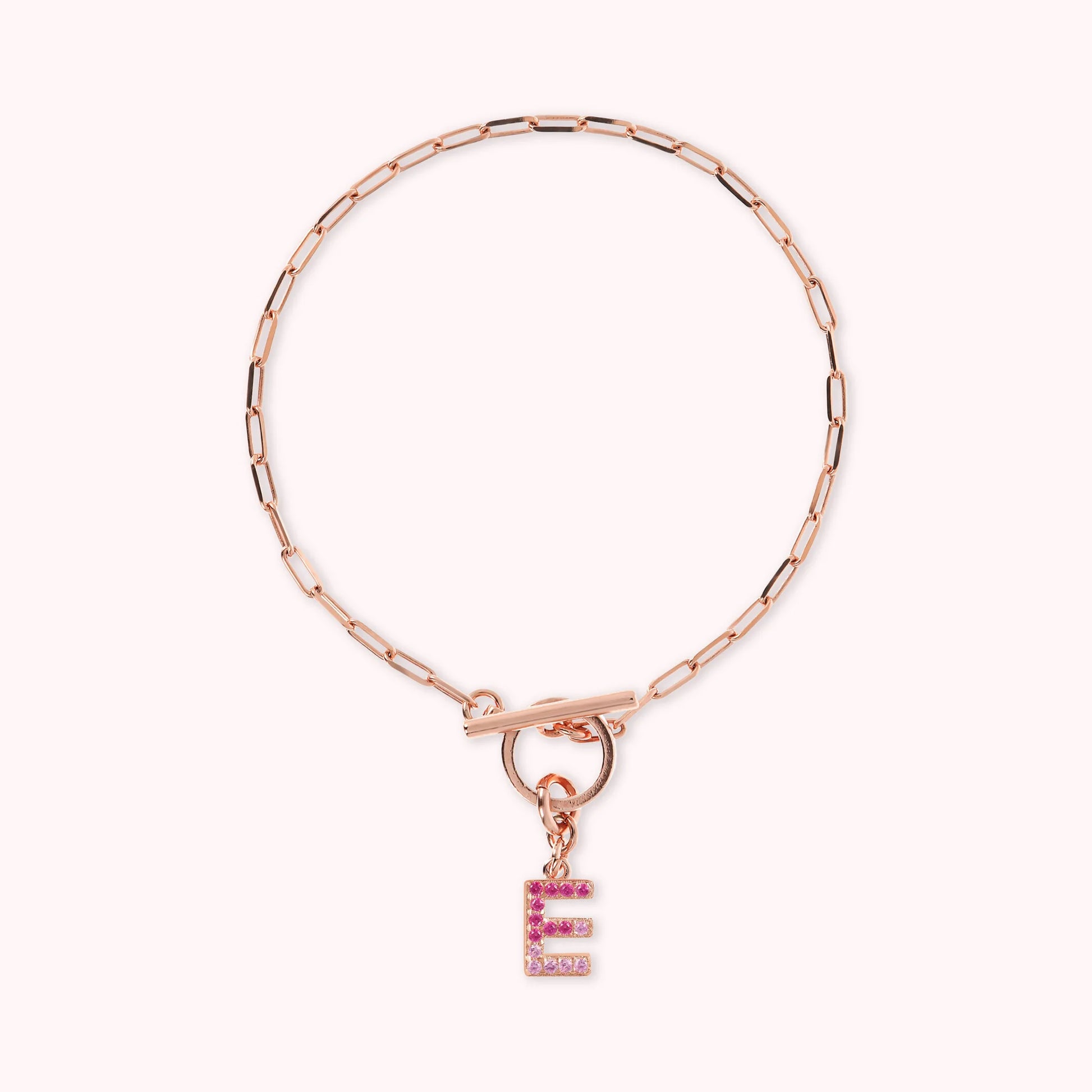 Mini Paper Link Necklace With Letter Pavé and T-Bar