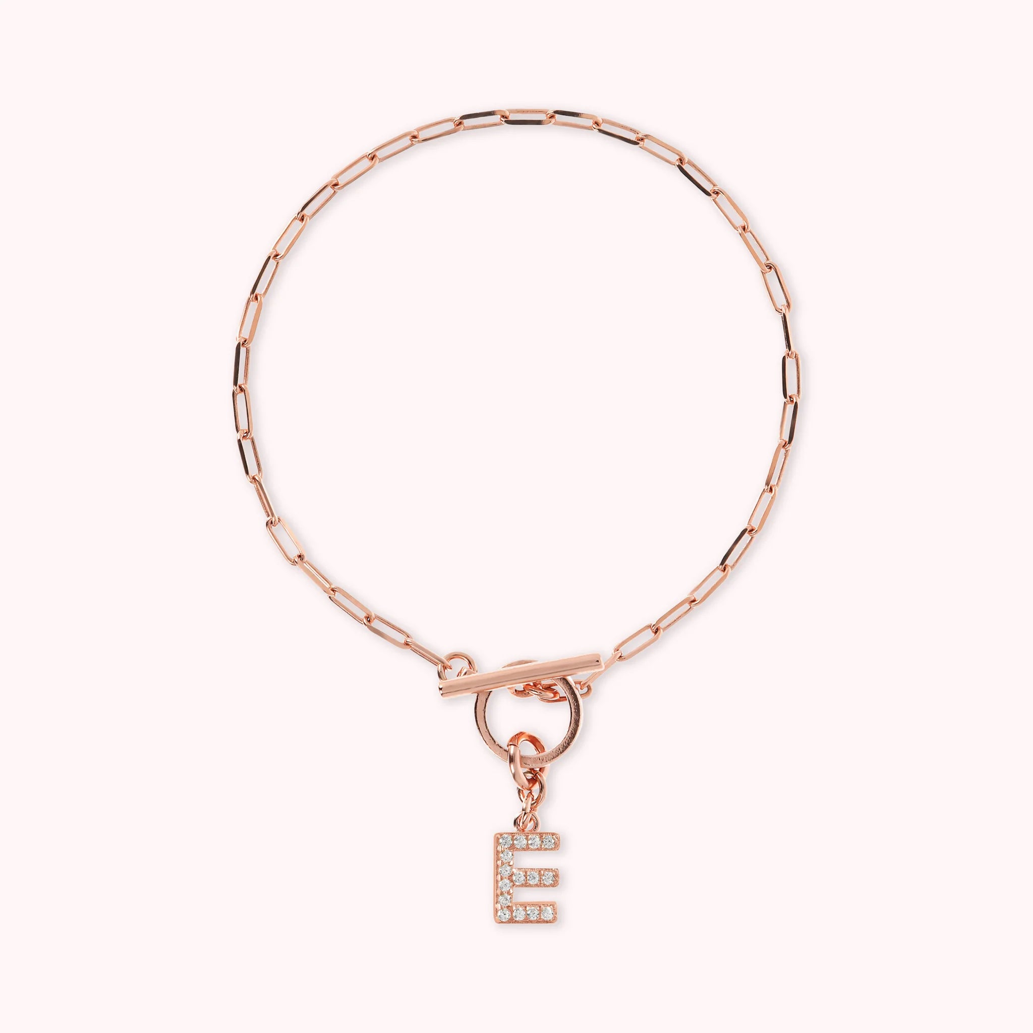 Mini Paper Link Necklace With Letter Pavé and T-Bar