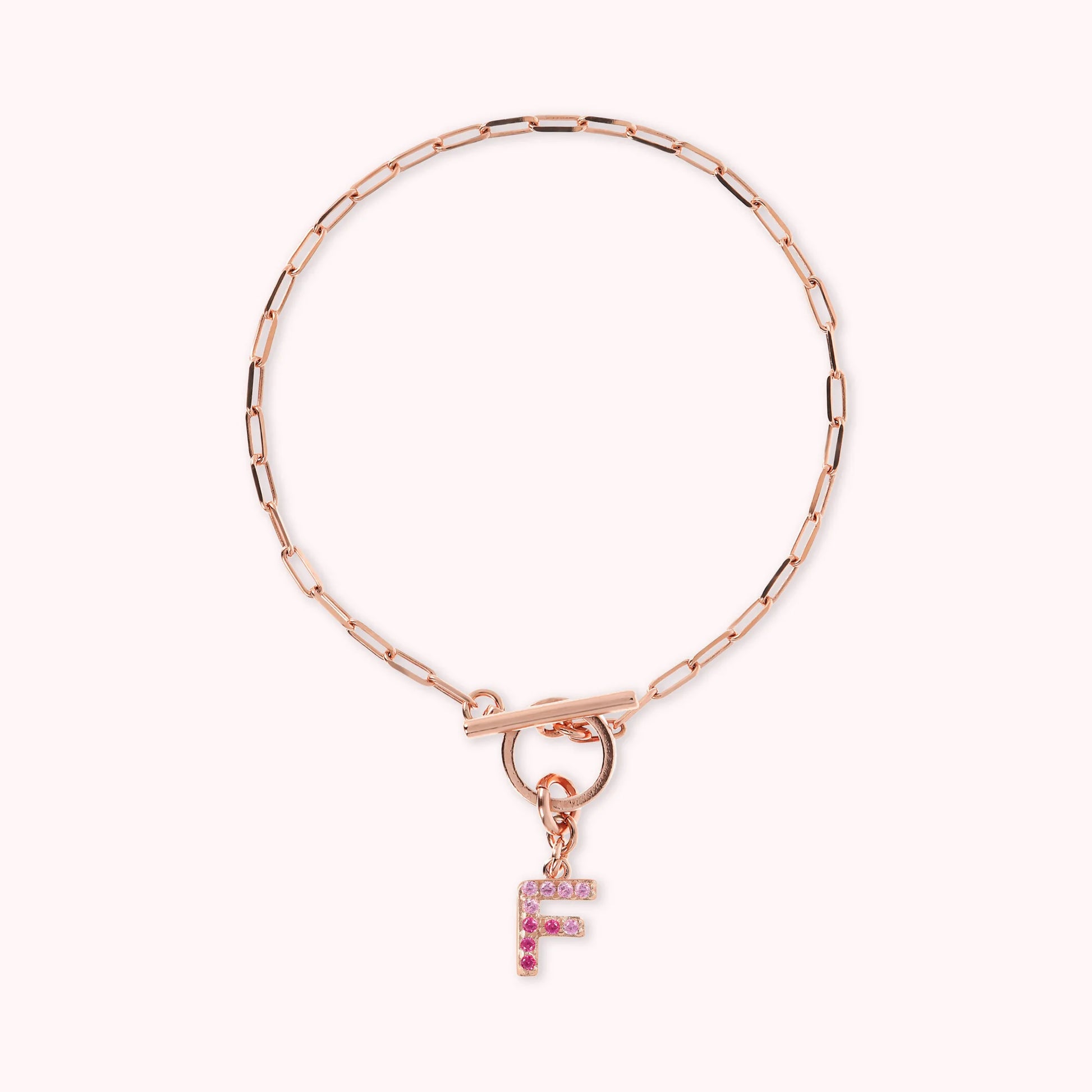 Mini Paper Link Necklace With Letter Pavé and T-Bar