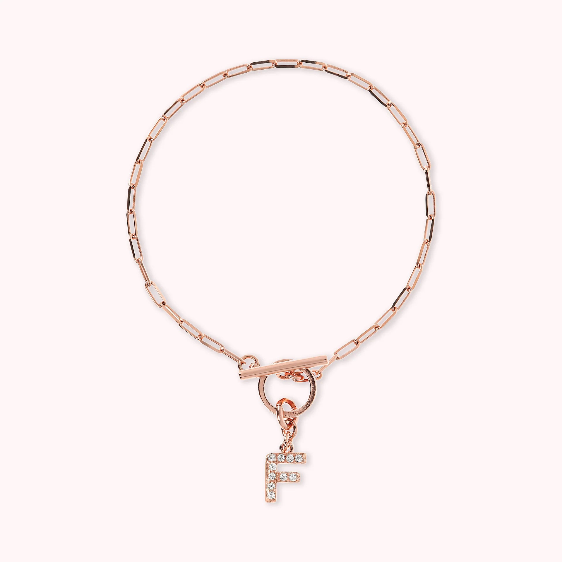 Mini Paper Link Necklace With Letter Pavé and T-Bar