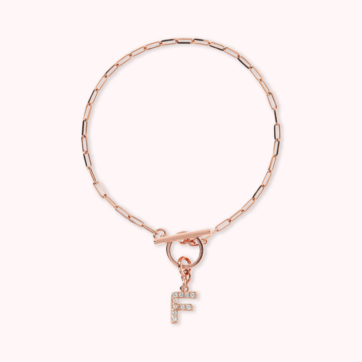 Mini Paper Link Necklace With Letter Pavé and T-Bar