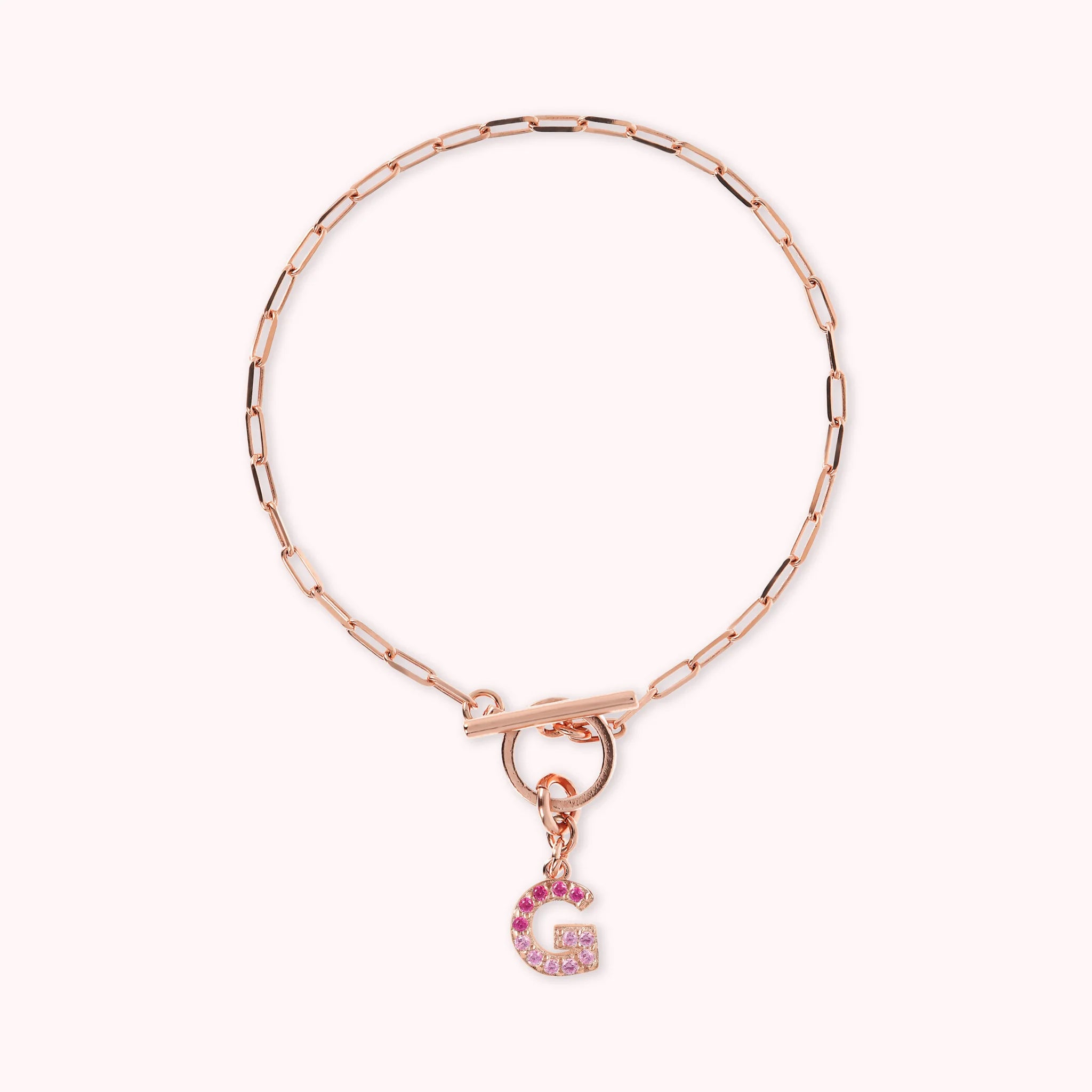 Mini Paper Link Necklace With Letter Pavé and T-Bar