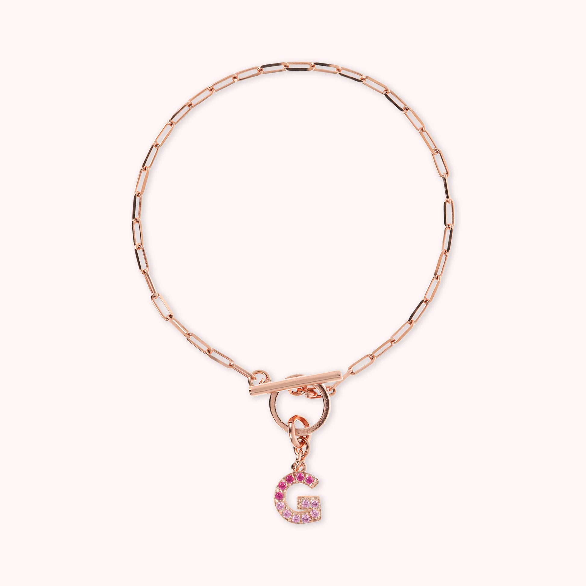 Mini Paper Link Necklace With Letter Pavé and T-Bar
