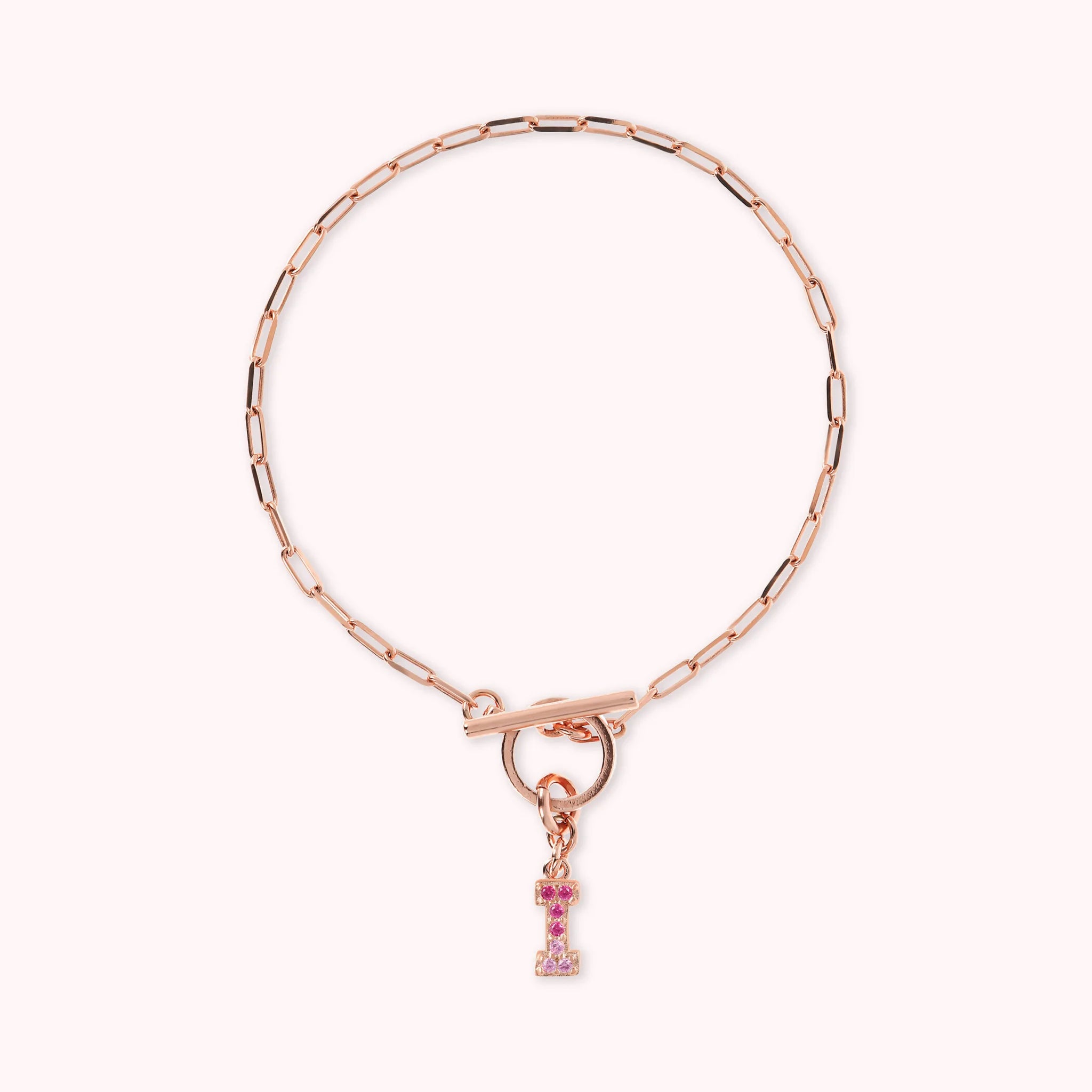 Mini Paper Link Necklace With Letter Pavé and T-Bar