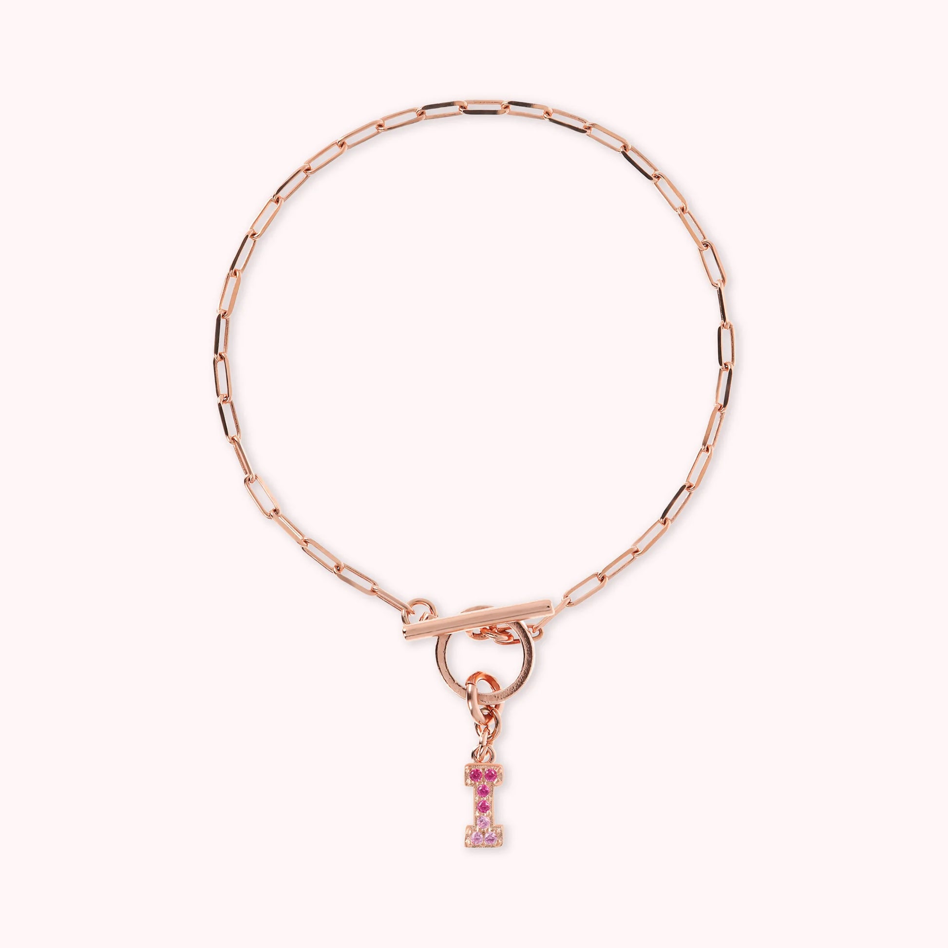 Mini Paper Link Necklace With Letter Pavé and T-Bar