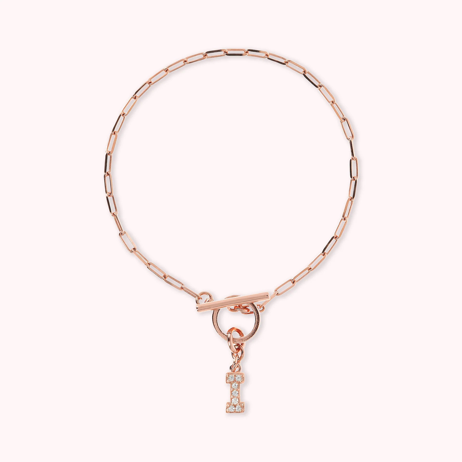 Mini Paper Link Necklace With Letter Pavé and T-Bar