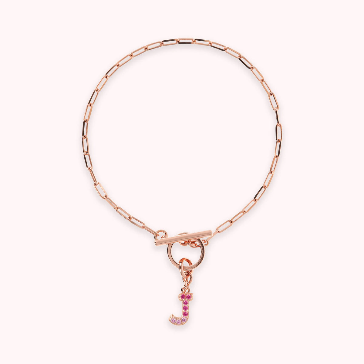 Mini Paper Link Necklace With Letter Pavé and T-Bar