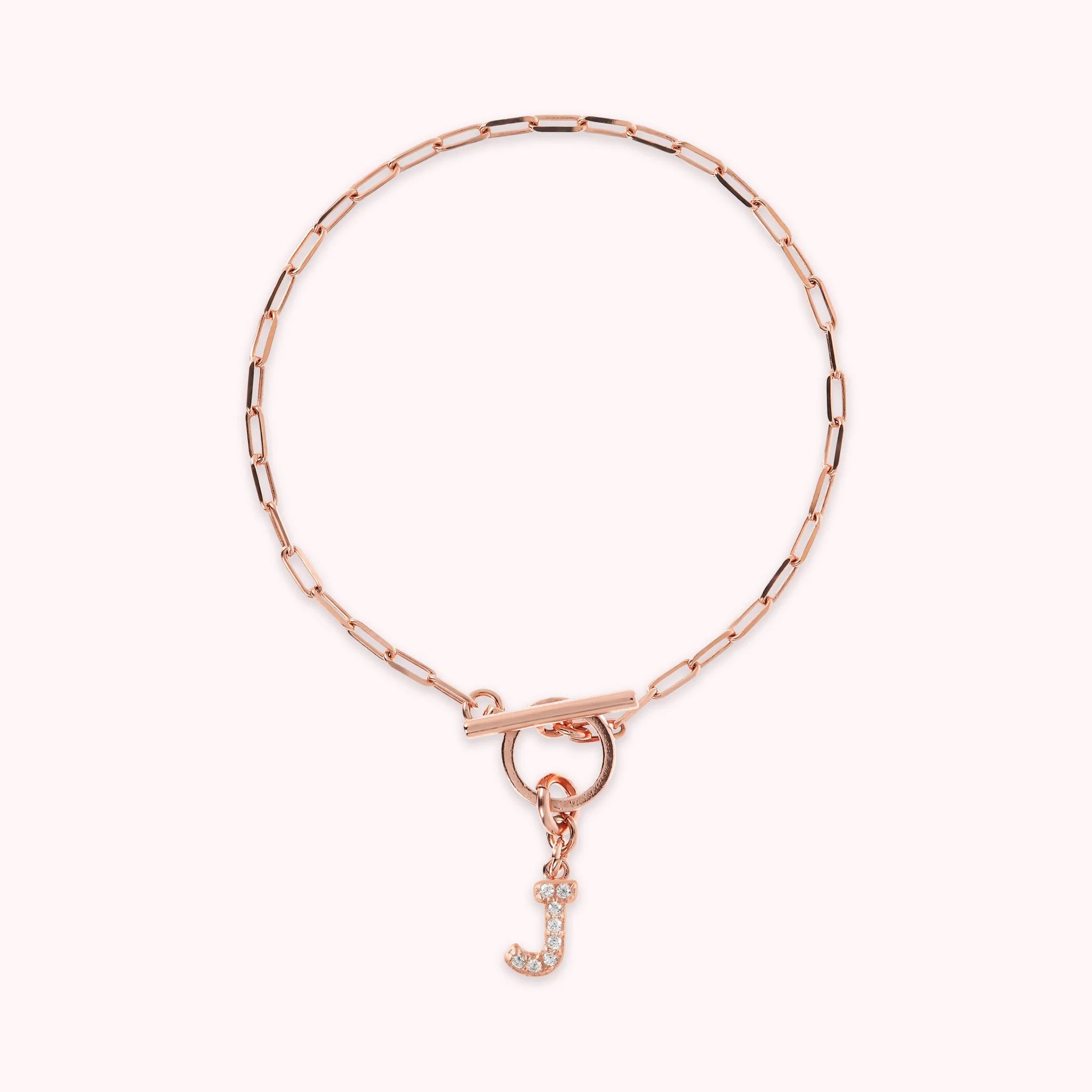 Mini Paper Link Necklace With Letter Pavé and T-Bar
