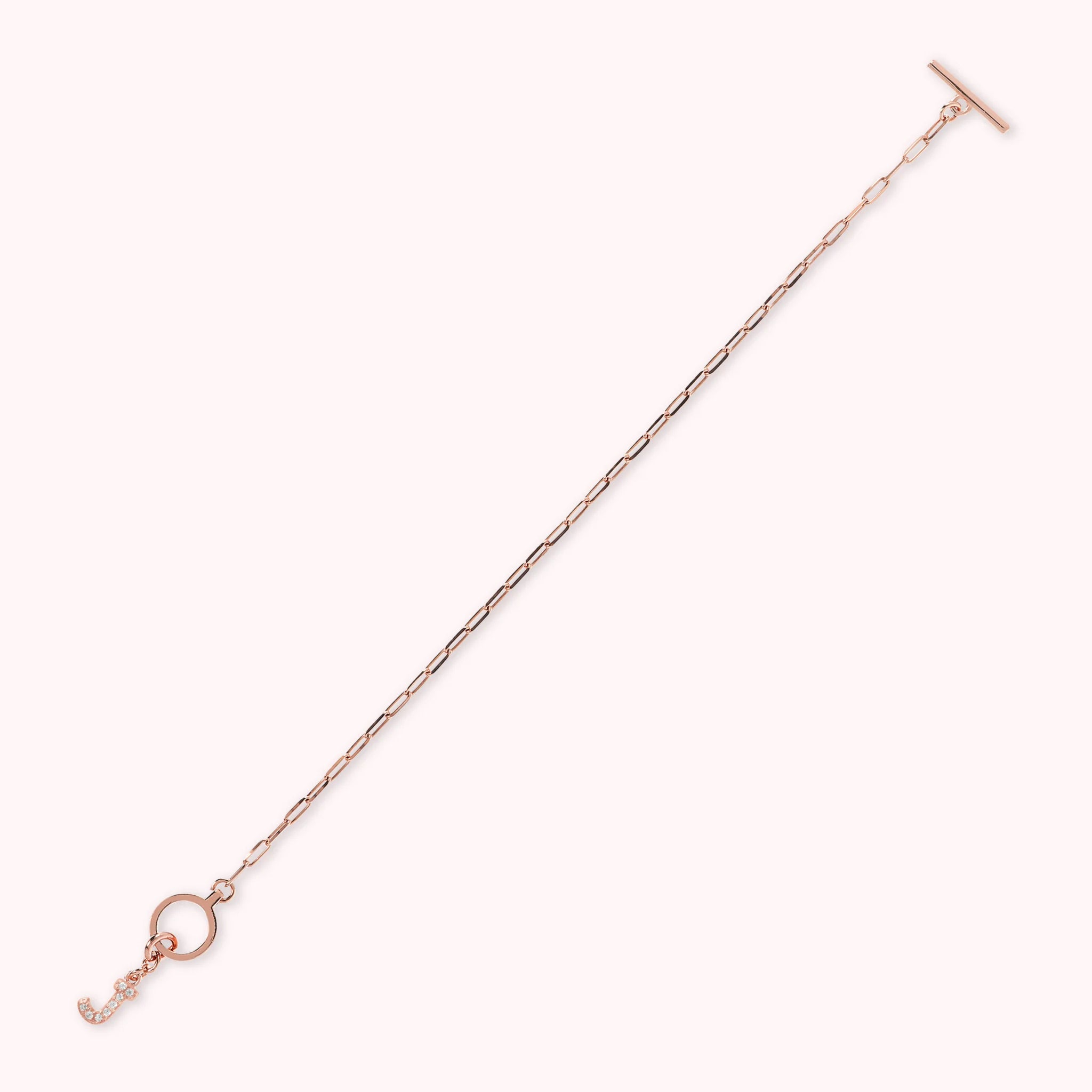 Mini Paper Link Necklace With Letter Pavé and T-Bar