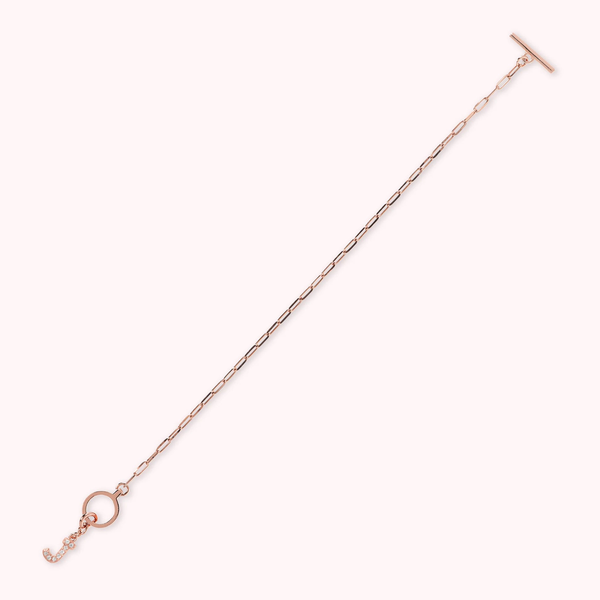 Mini Paper Link Necklace With Letter Pavé and T-Bar