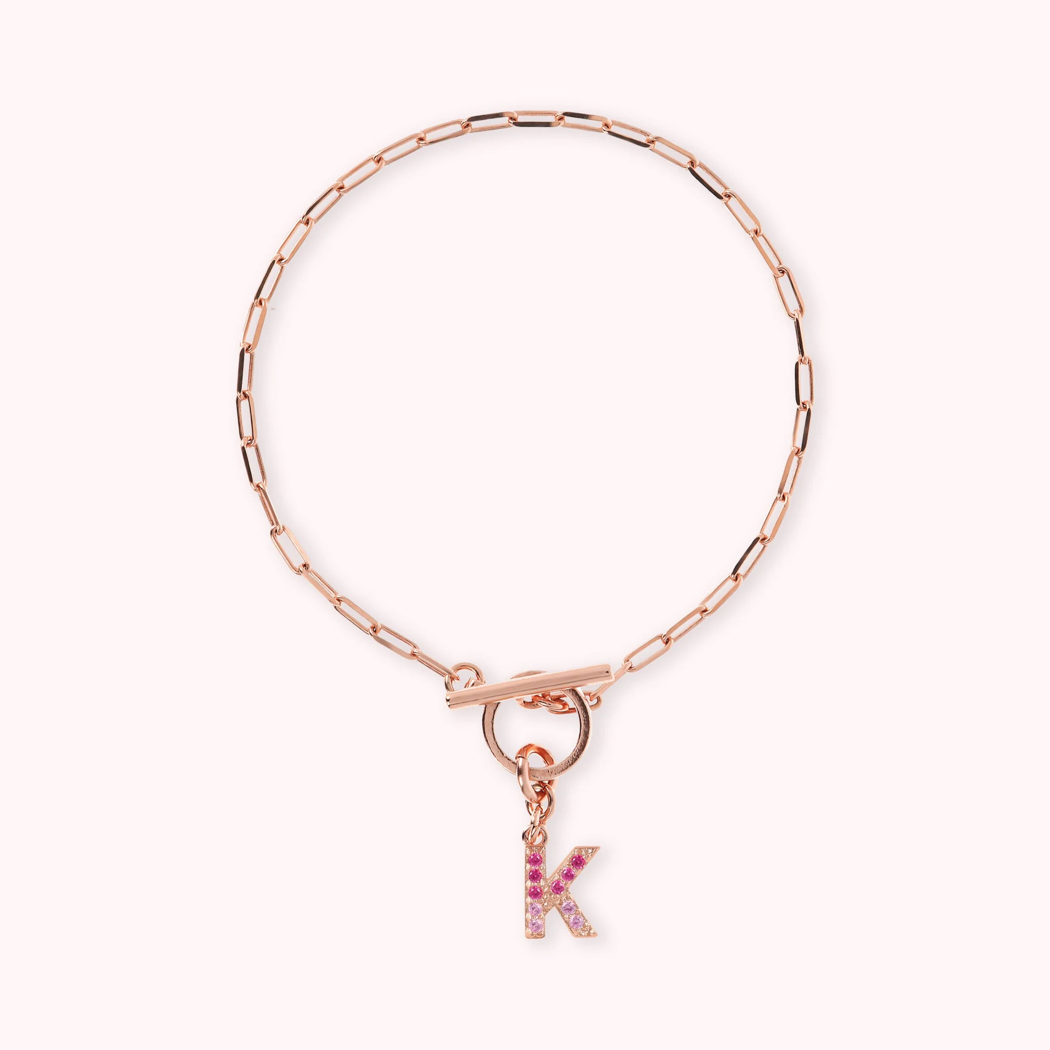 Mini Paper Link Necklace With Letter Pavé and T-Bar
