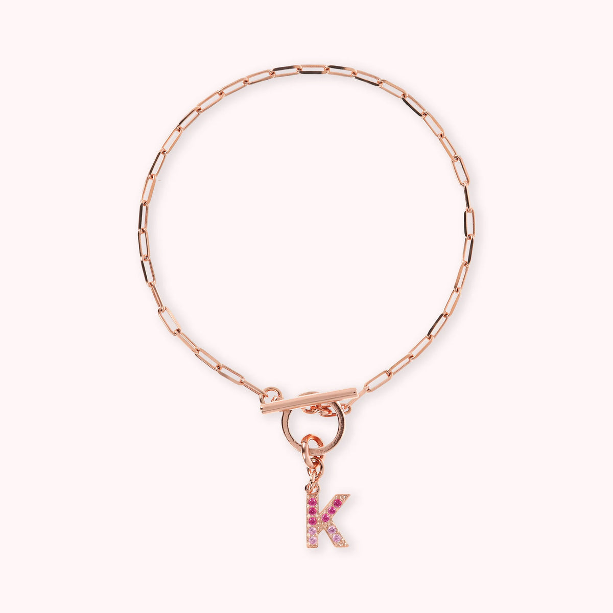 Mini Paper Link Necklace With Letter Pavé and T-Bar