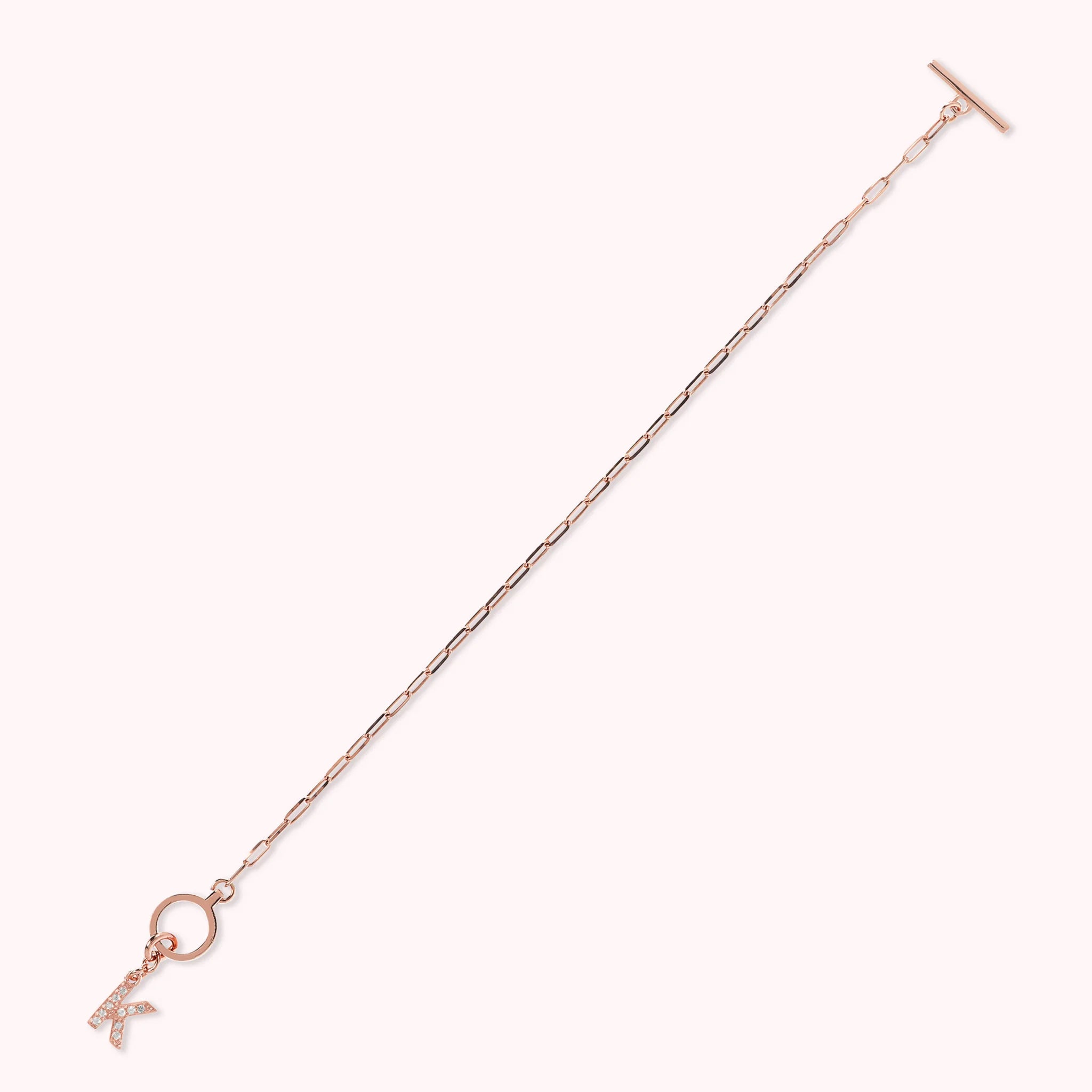 Mini Paper Link Necklace With Letter Pavé and T-Bar