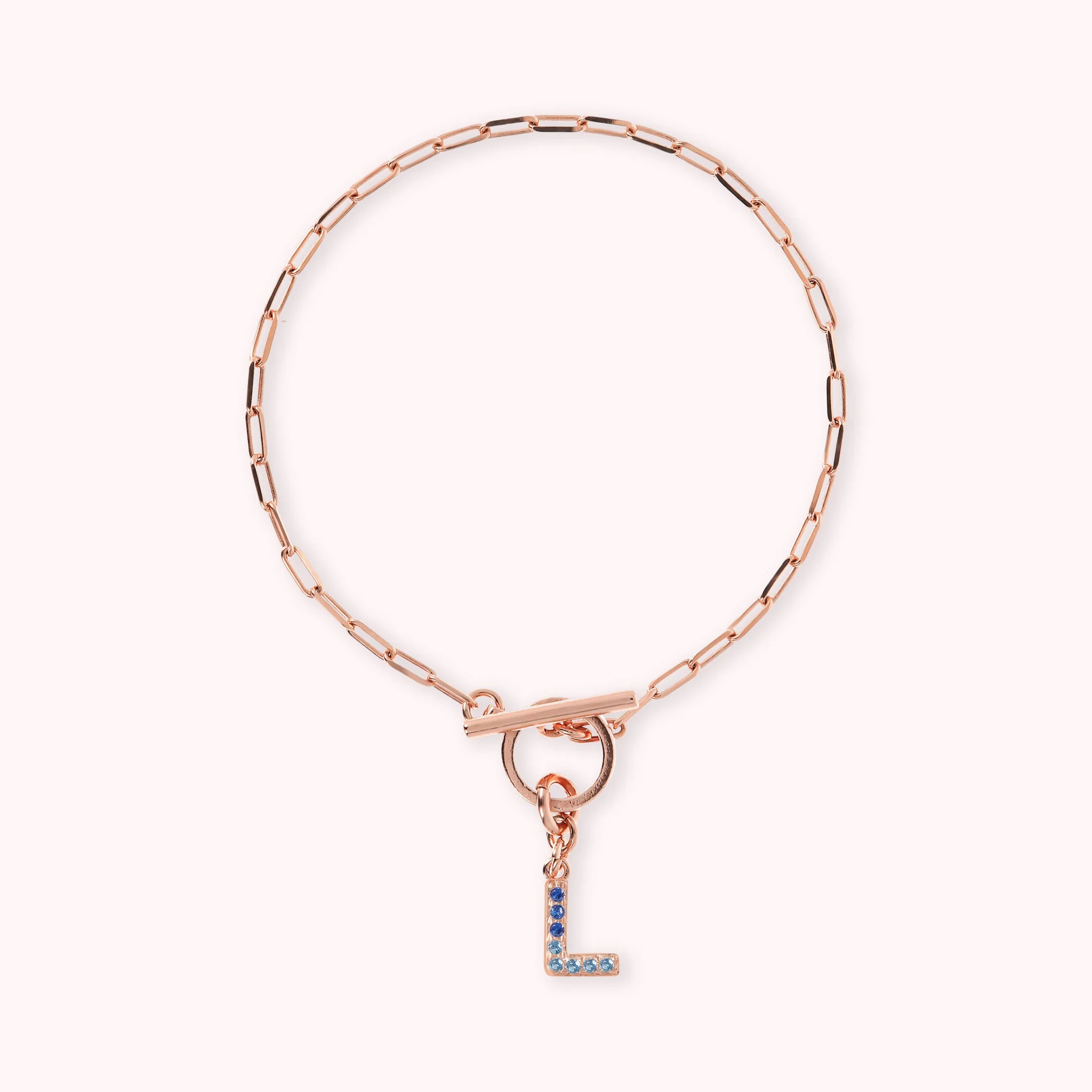 Mini Paper Link Necklace With Letter Pavé and T-Bar