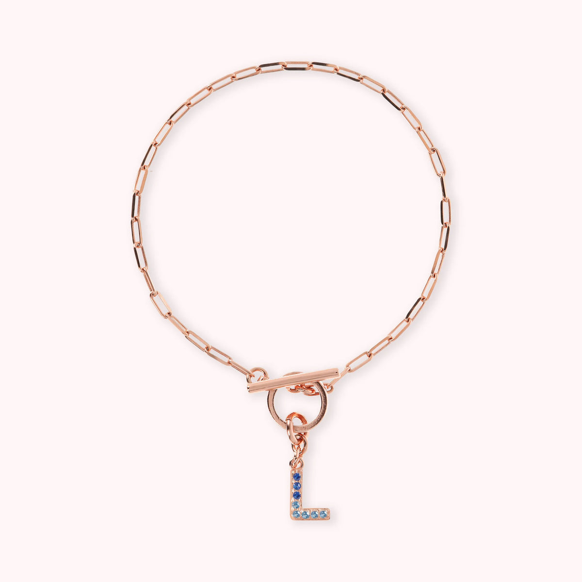 Mini Paper Link Necklace With Letter Pavé and T-Bar