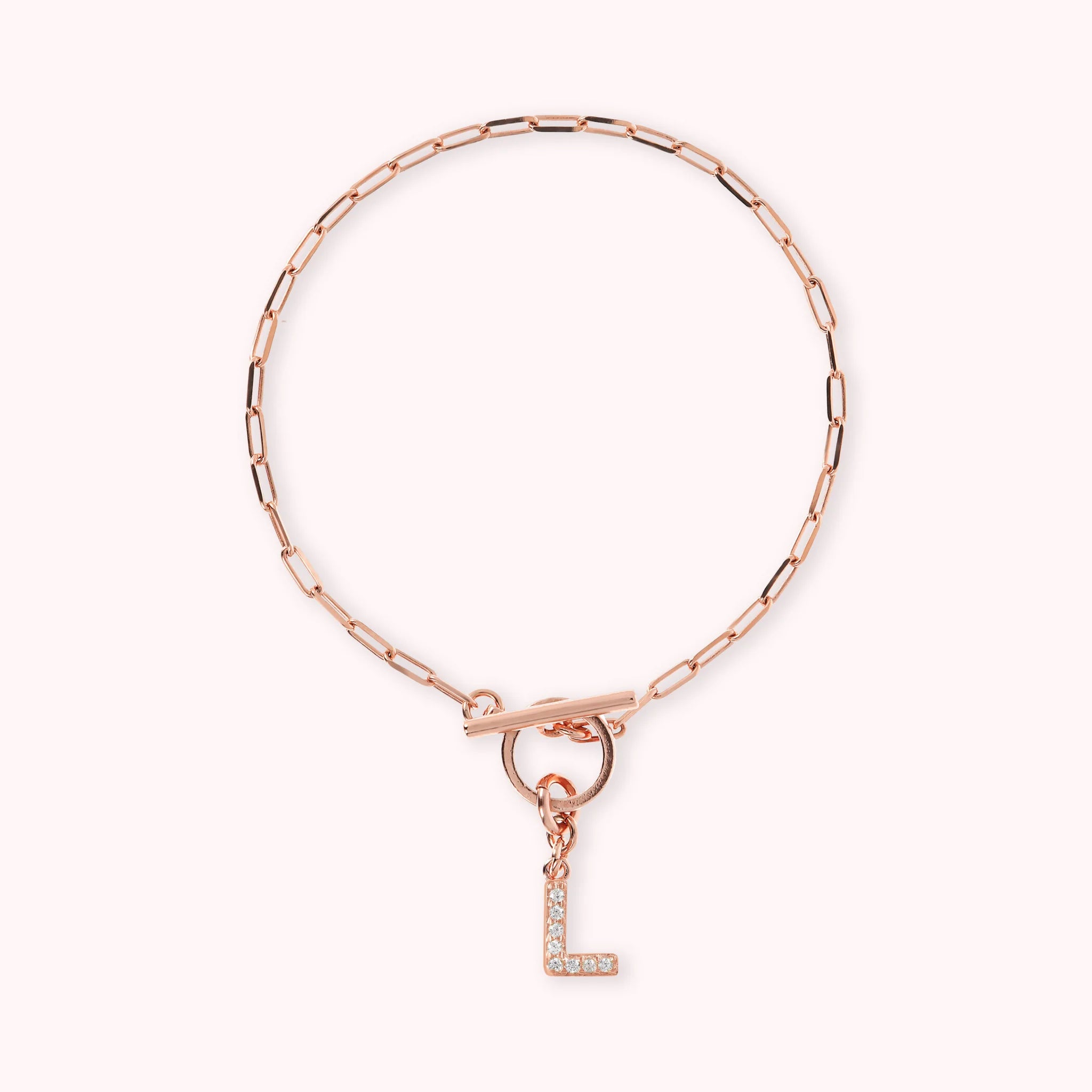 Mini Paper Link Necklace With Letter Pavé and T-Bar