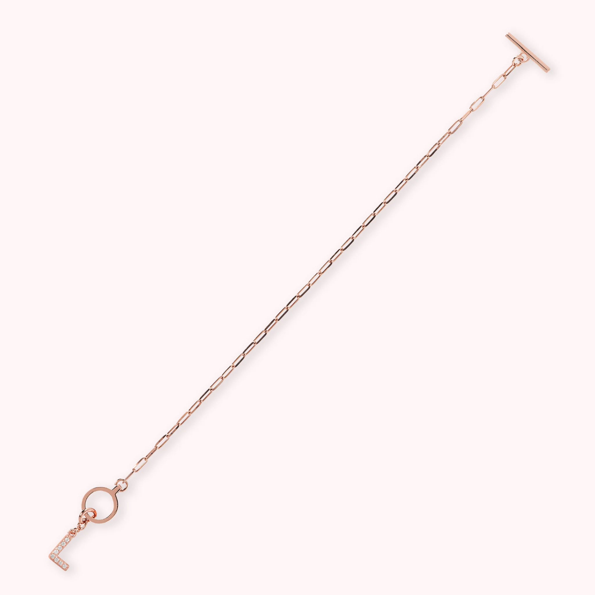 Mini Paper Link Necklace With Letter Pavé and T-Bar