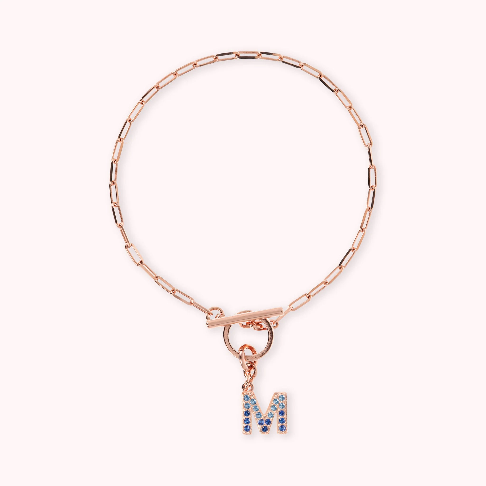 Mini Paper Link Necklace With Letter Pavé and T-Bar