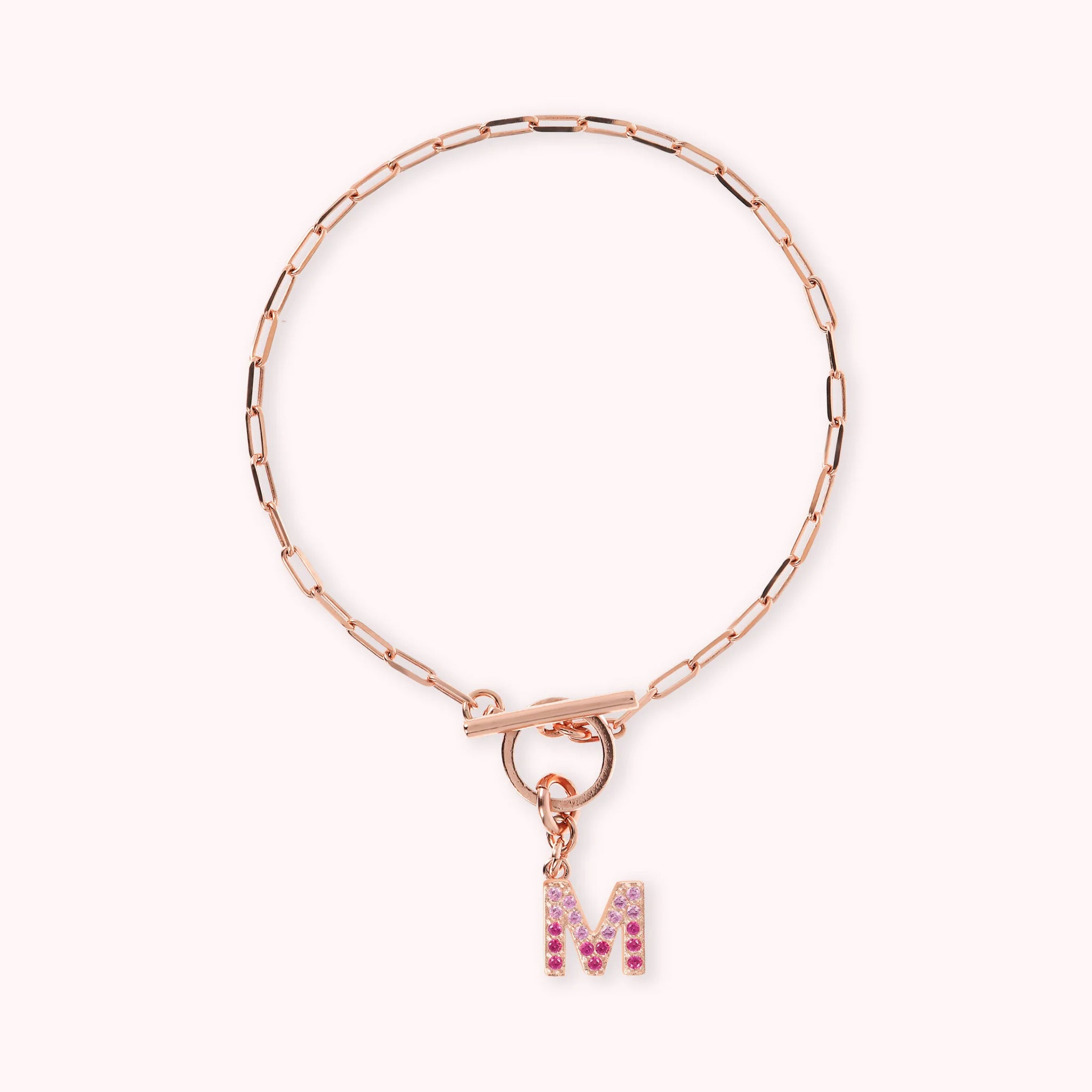 Mini Paper Link Necklace With Letter Pavé and T-Bar